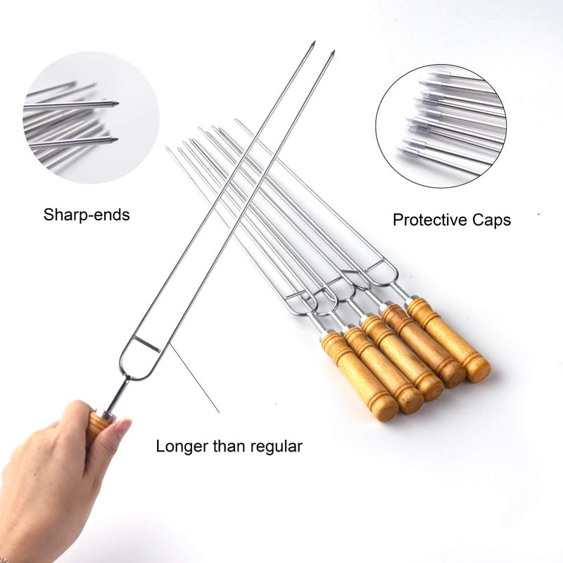 IMEEA Double Skewers for Grilling Thickened Stainless Steel Kebab BBQ Skewers with Wood Handle, 16.5-Inch - Image 5